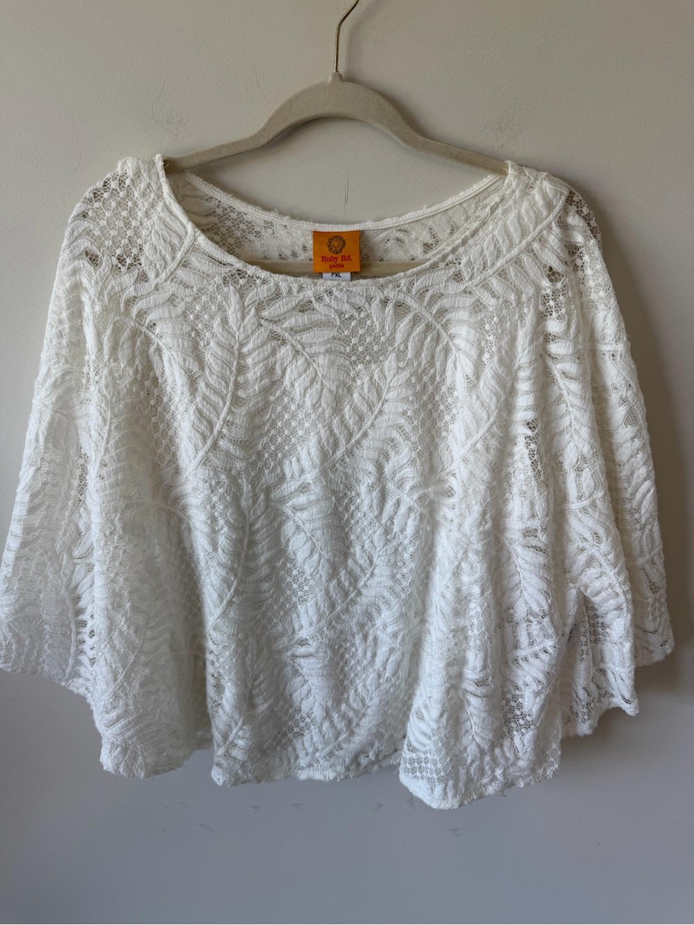 Ruby Rd. White Crochet Lace Peasant Top